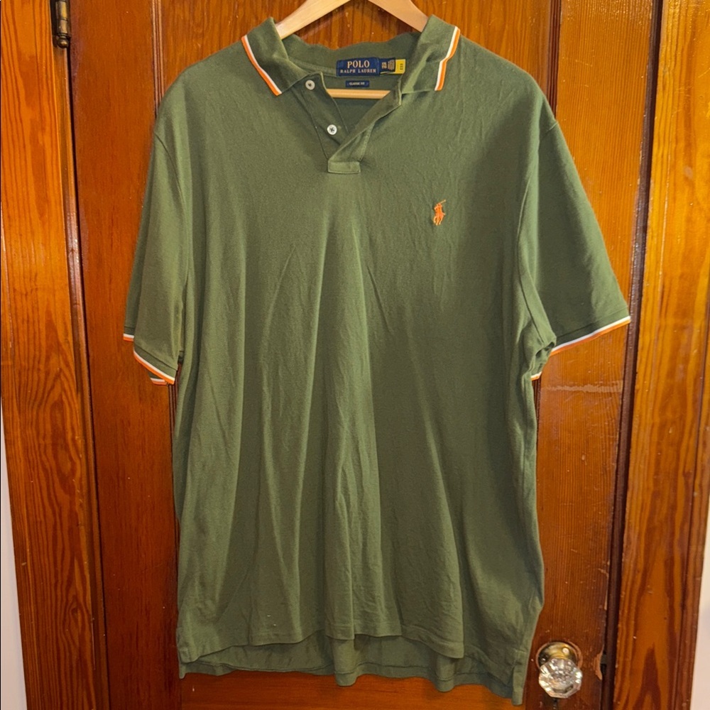 Polo by Ralph Lauren Olive Polo Shirt with Orange Accents